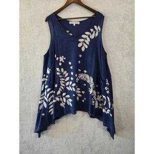 EUC JP And Mattie Tank Top Women Large Blue Floral Lagenlook Coastal Lightweight